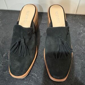 Silent Black Suede Mules with Tassels